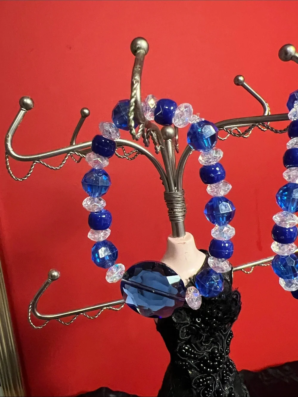 Blue beaded bracelets set of 2 home made